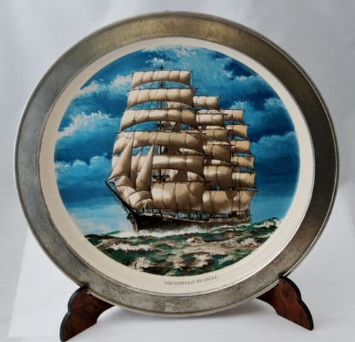 Grande assiette bateau "L'Archibald Russel" entourage étain