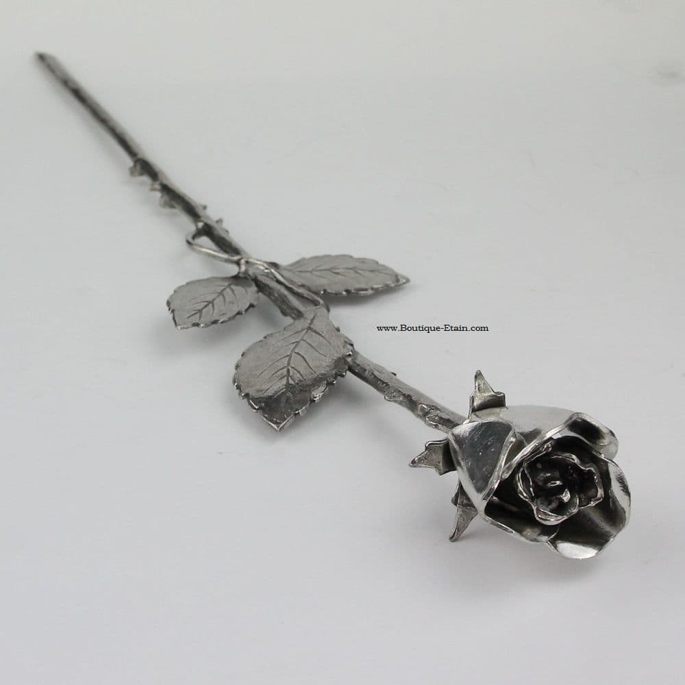 Grande rose en étain tige 39 cm