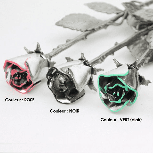 Grande rose en étain + touche de couleur