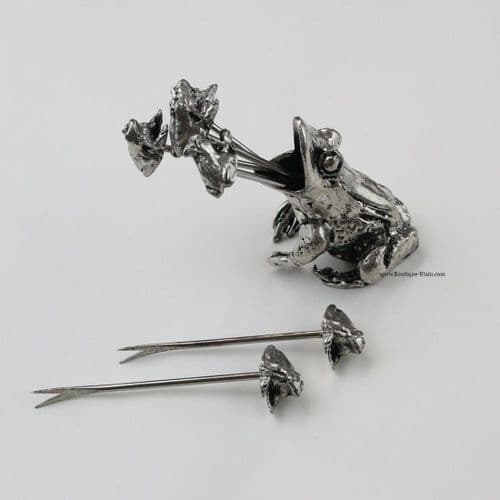 Grenouille pique apéros en étain