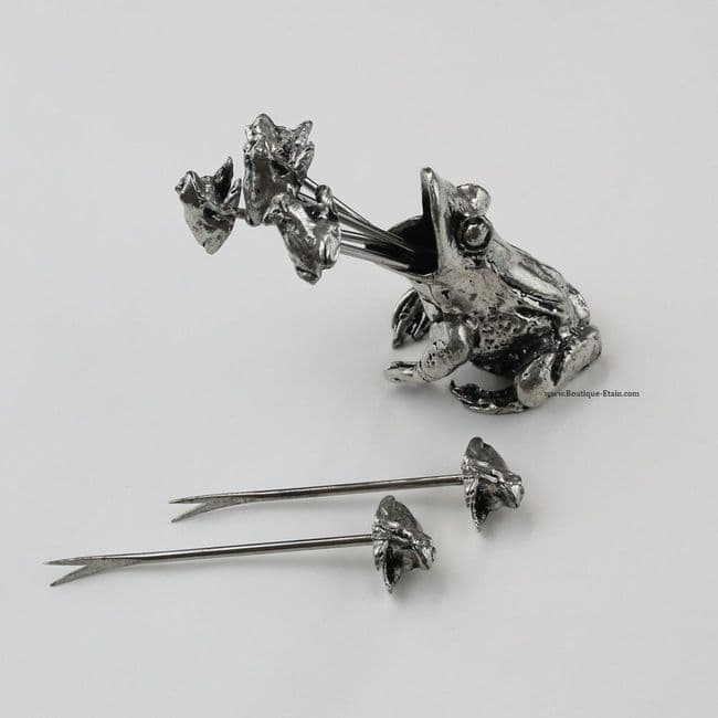 Grenouille pique apéros en étain