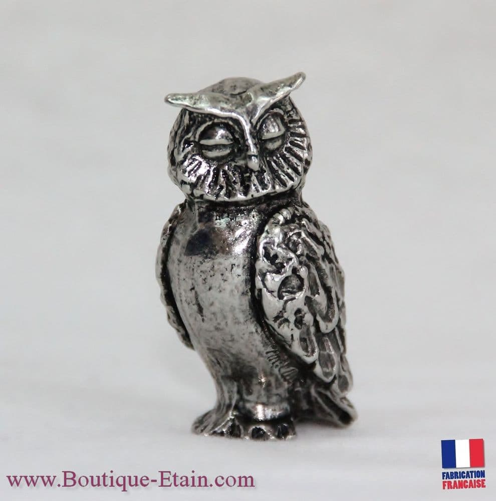 Hibou grand duc en étain