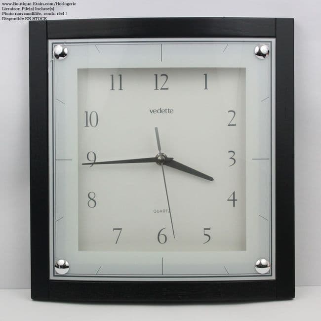 Horloge carrée Vedette, moderne, noire VP40007