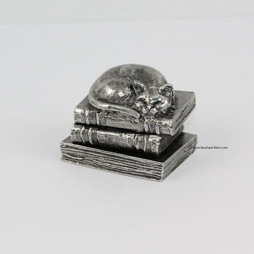 Le chat de bibliothèque en étain