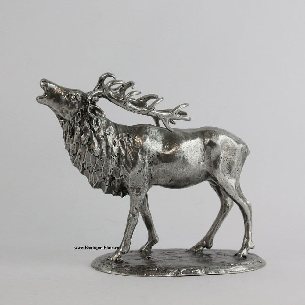Boucle De Ceinture En étain Gravée Cerf Et Biche - Style Country, Motif Animalier Relief - Occasion