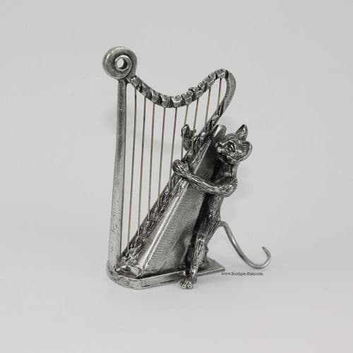 Le grand chat à la harpe en étain