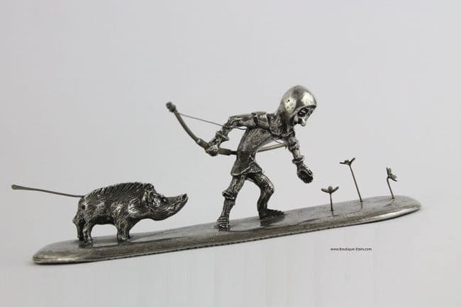 Le soldat et le sanglier bléssé , figurine en étain