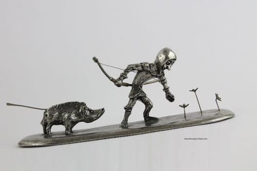 Le soldat et le sanglier bléssé , figurine en étain