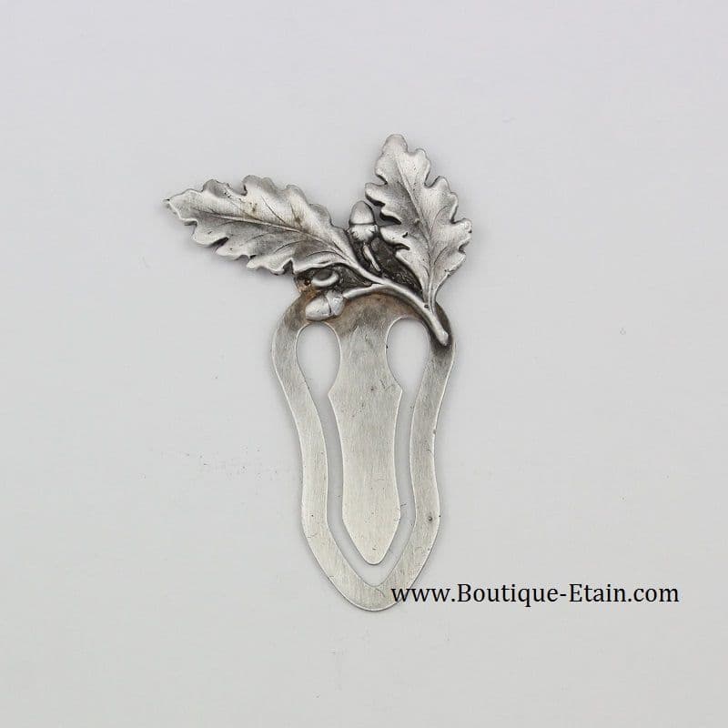 Marque page branche de chêne en étain