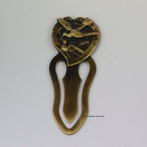 Marque page en étain et bronze COEUR et colombes