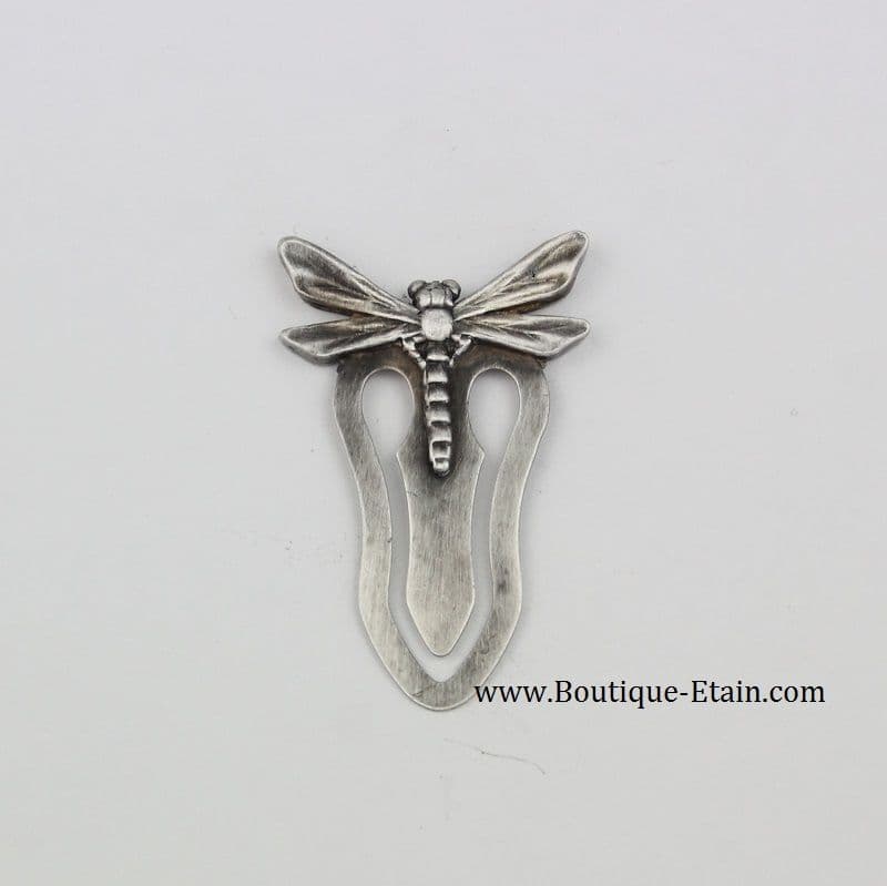 Marque page libellule en étain