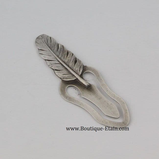 Marque page plume en étain