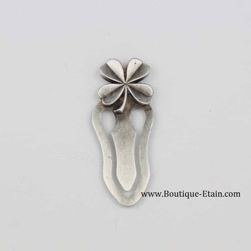 Marque page trèfle à quatre feuilles en étain