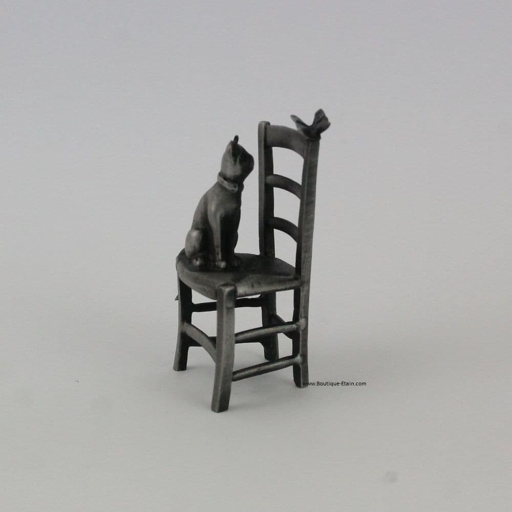 Petite Coupelle En étain Décorée D'un Chat - Objet Décoratif Occasion, Statuette