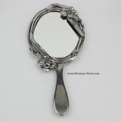 Miroir à main en étain