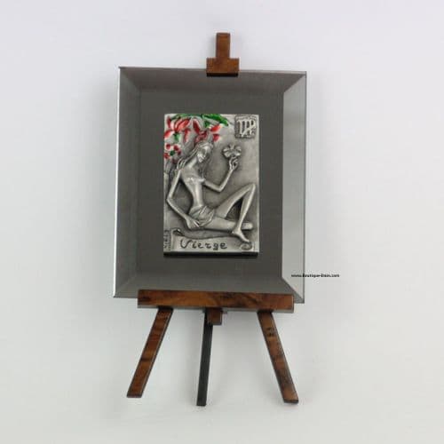 Miroir sur chevalet décor Vierge en étain