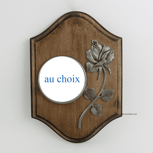 Pendule en bois rustique décor rose en étain