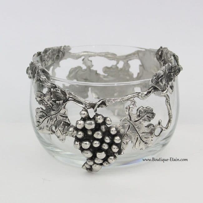 Petit bol en verre et étain