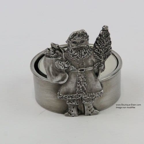 Petit bougeoir en étain motif Père Noël