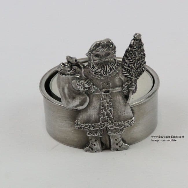 Petit bougeoir en étain motif Père Noël