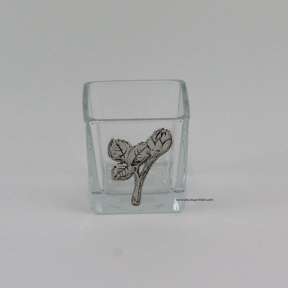 Petit photophore en verre et étain