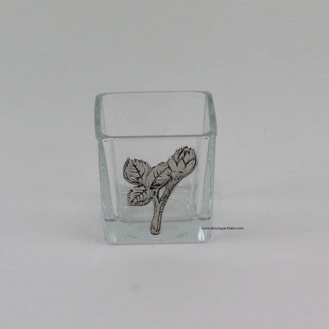 Petit photophore en verre et étain