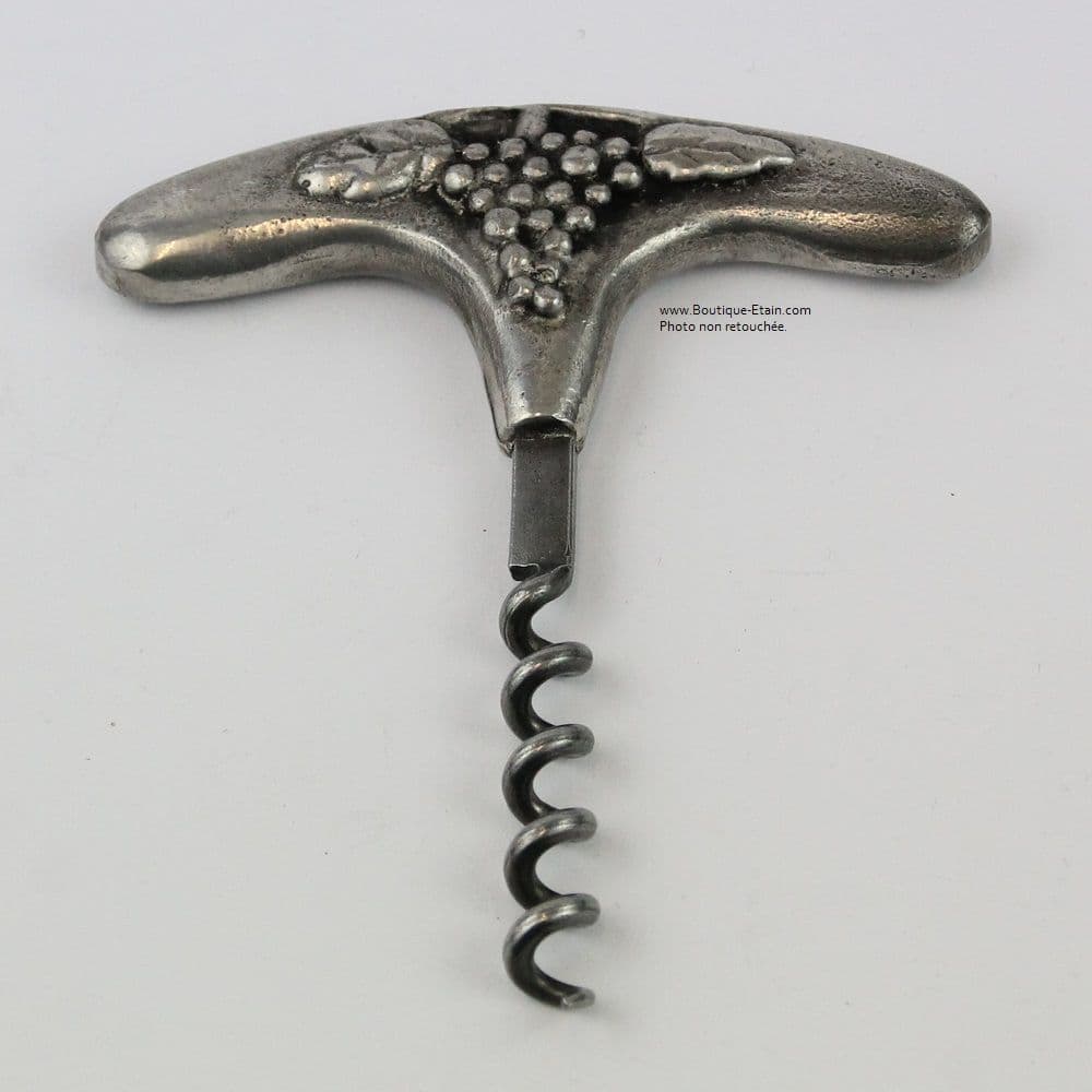 Petit tire bouchon en étain thème raisin