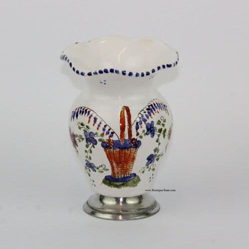 Petit vase en étain et faïence