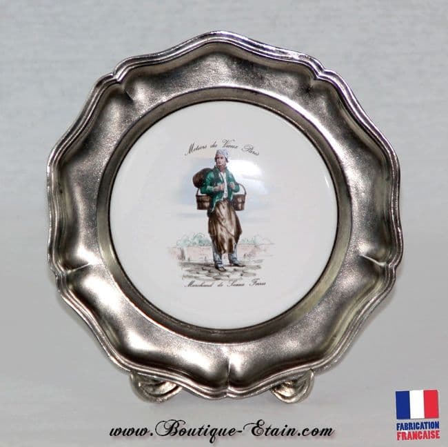 Petite assiette en faïence et étain Vieux Métier