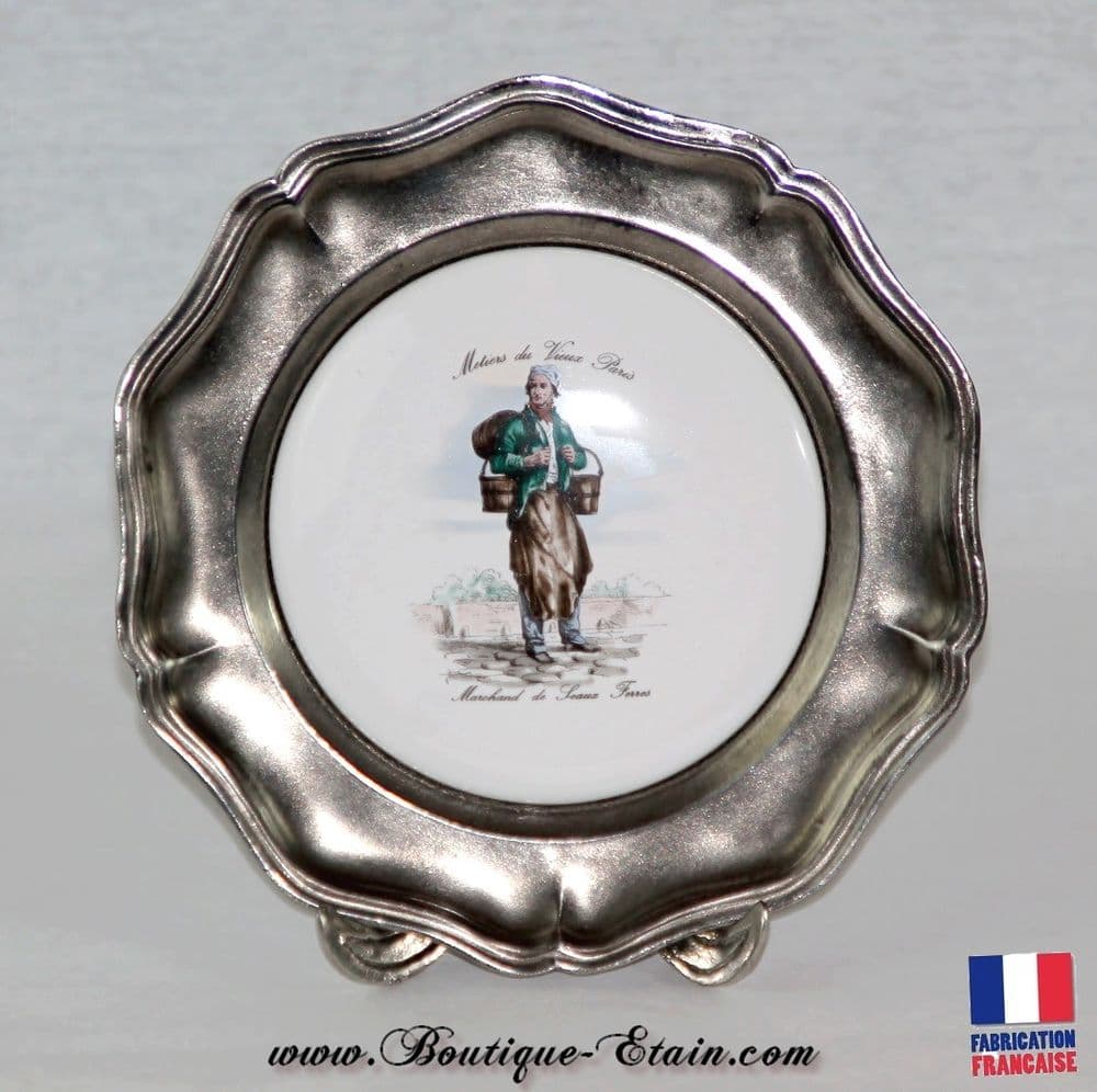 Petite assiette en faïence et étain Vieux Métier