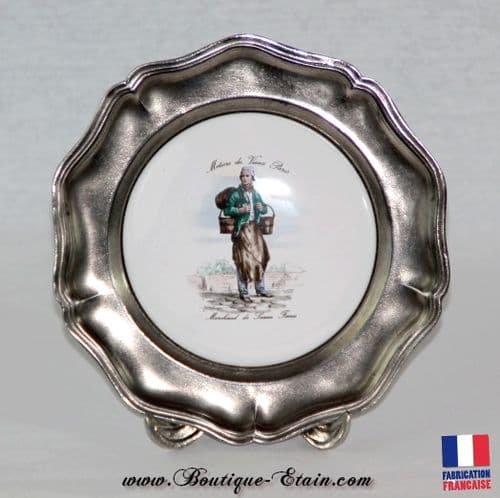 Petite assiette en faïence et étain Vieux Métier