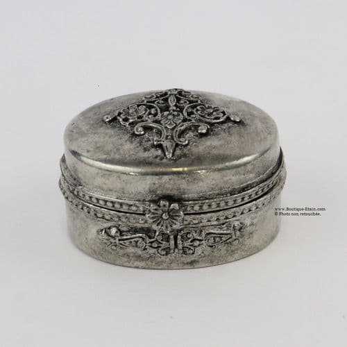 Petite boîte pilulier en étain motif fleurs
