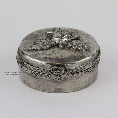 Petite boîte pilulier en étain motif rose