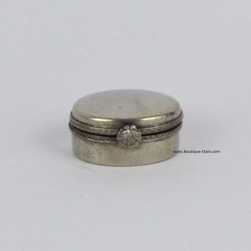 Petite boîte pilulier rond à charnière en étain
