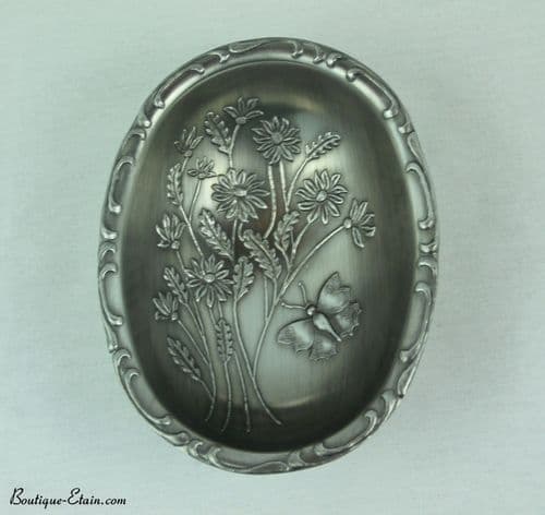 Petite coupe, coupelle ou corbeille, panier fleuri en étain