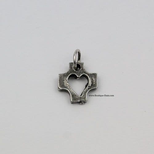 Petite médaille ou pendentif coeur et croix en étain.