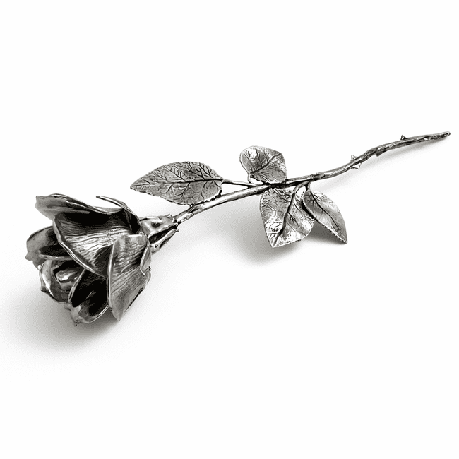 Petite rose d'étain brillant H 21 cm