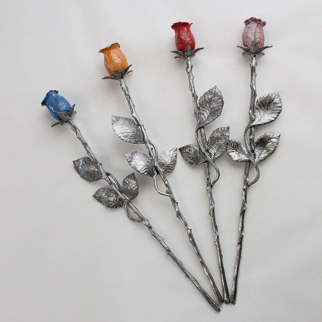 Petite Rose en étain 24 cm colorée