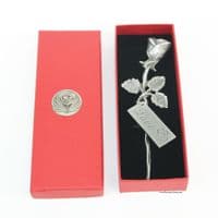 Petite rose en étain dans coffret avec étiquette gravée + Love