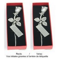 Petite rose en étain dans coffret avec étiquette gravée + Love