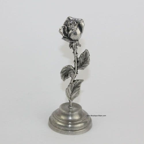 Petite rose sur socle en étain 11cm