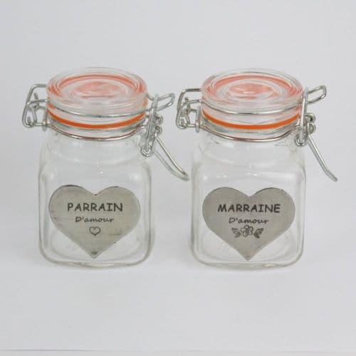 Petits  pot à dragées Parrain  et Marraine en étain