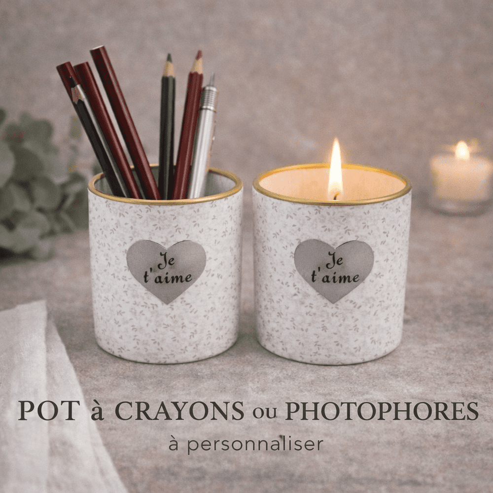 Photophore ou pot à crayon avec étain " je t'aime"