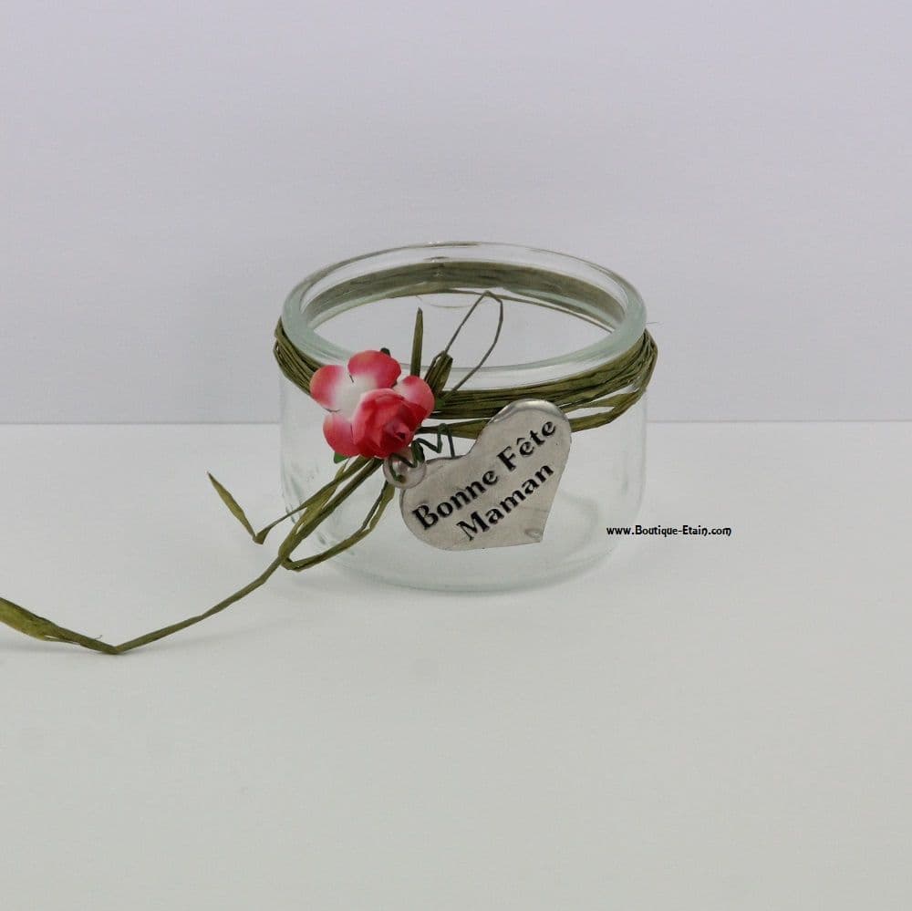 Photophore ou pot-pourri décor rose et coeur "Bonne fête maman"