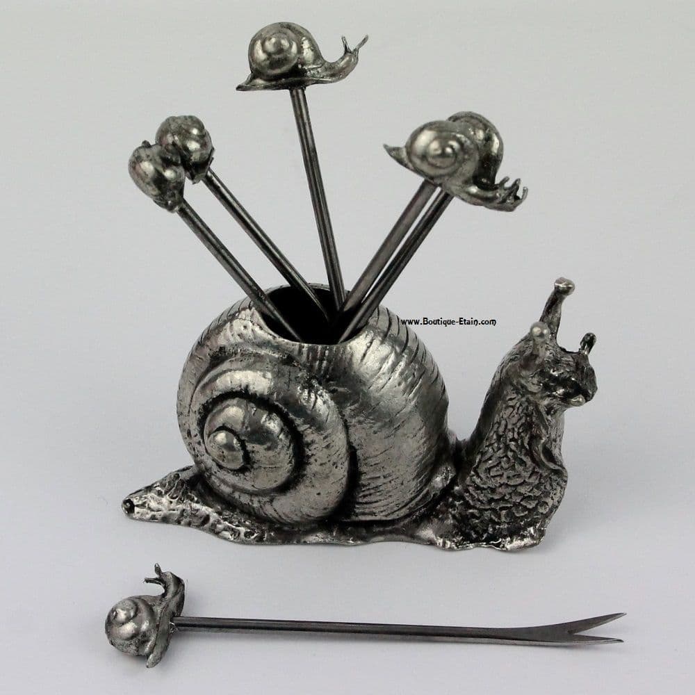 Piques apéritif thème escargot en étain