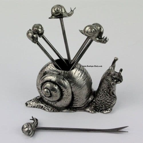 Piques apéritif thème escargot en étain