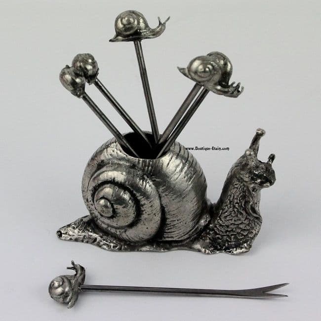 Piques apéritif thème escargot en étain