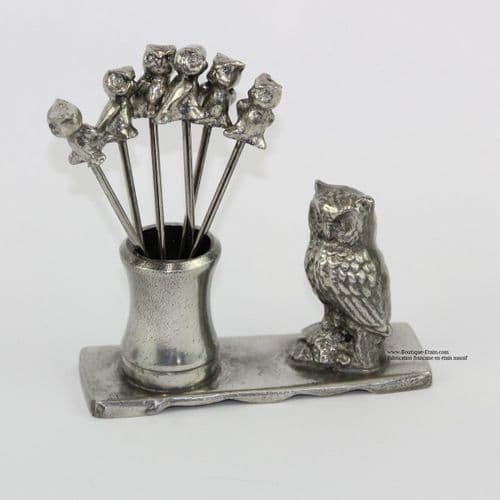 Piques apéritifs thème hibou en étain