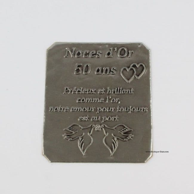 Plaque étiquette autocollante applique Noces d'or 50 ans de mariage