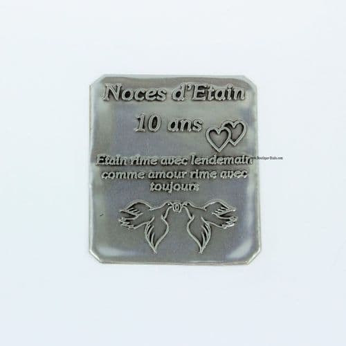Plaque étiquette autocollante applique Noces d'étain 10 ans de mariage